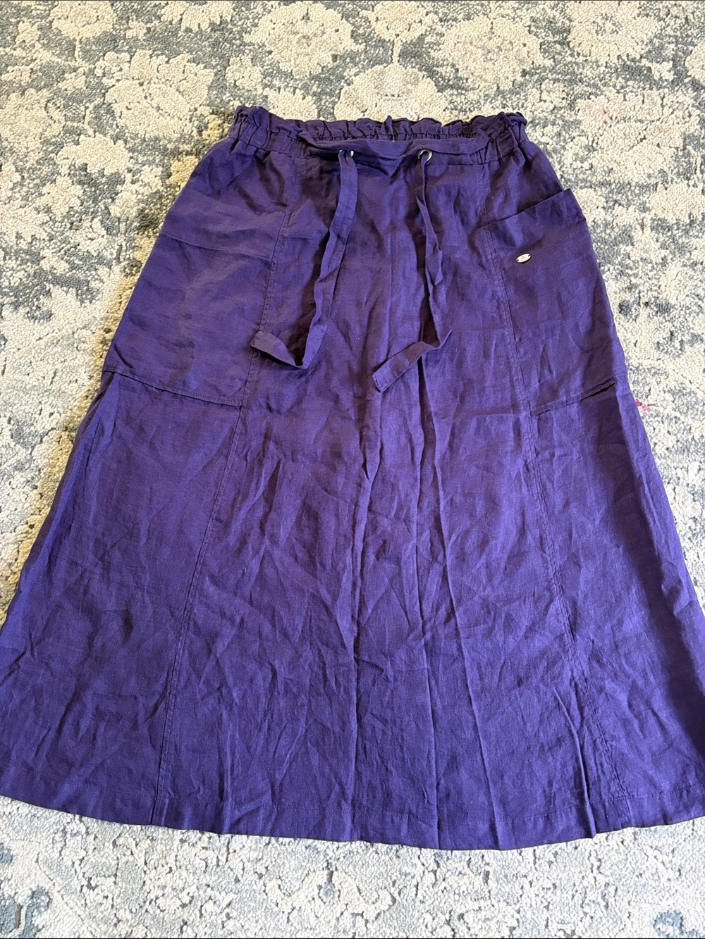 Mat De Misaine Dark Gray Linen Pull On Nautical Coastal Midi Skirt Womens Large